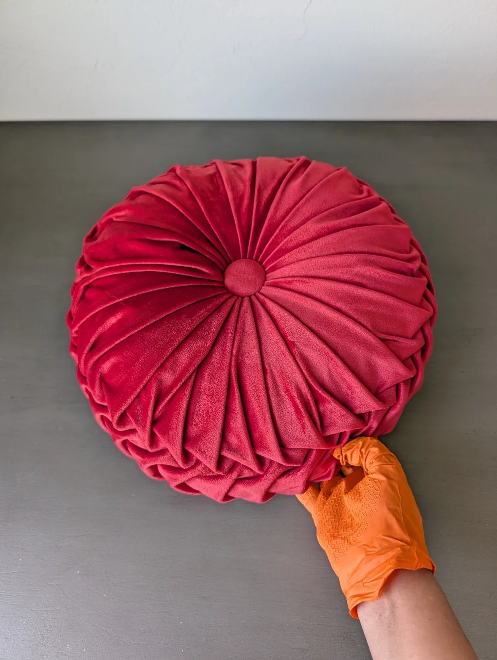 Red Plush Round Velvet Throw Pillow 13
